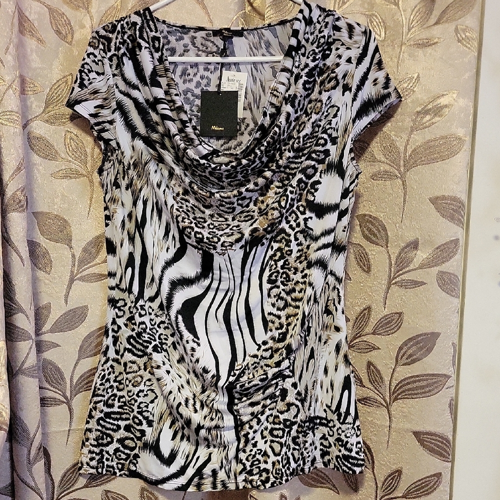 Milano Zebra and Leopard Print Cowl Neck Blouse